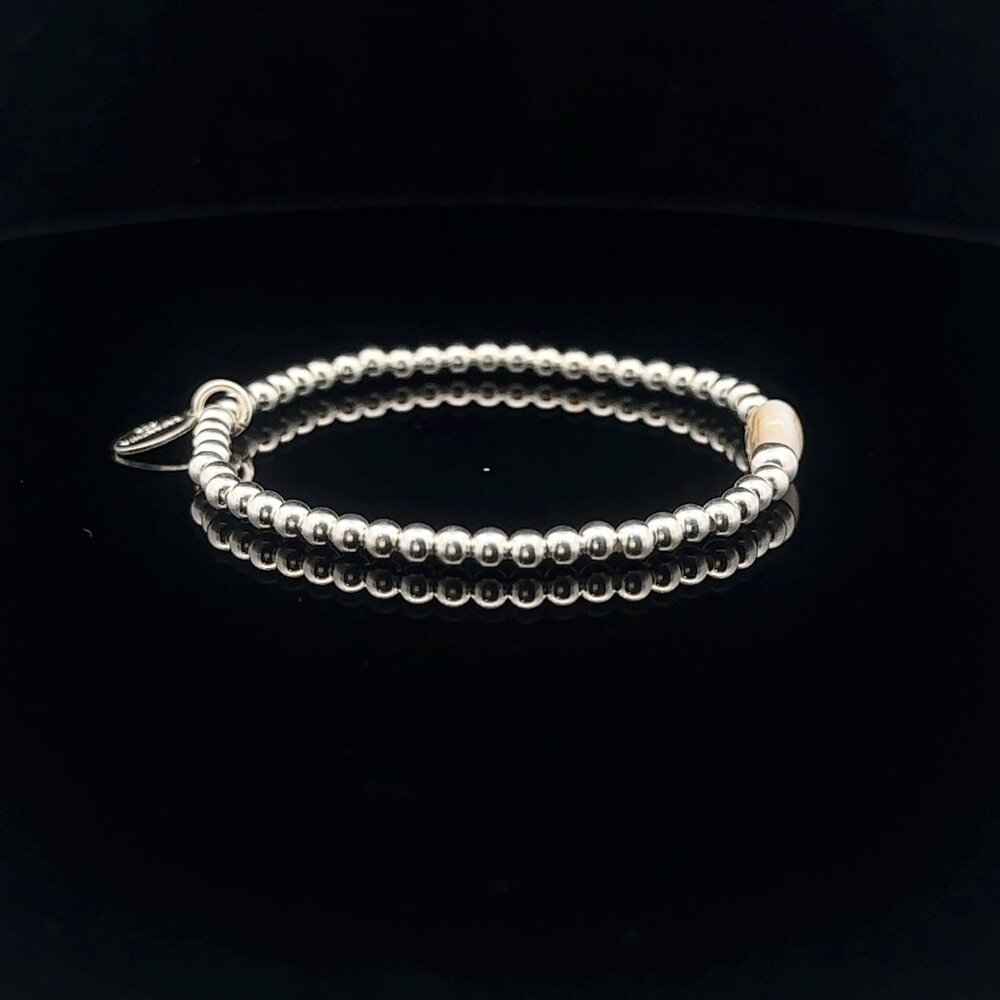 925 Sterling Silver Beaded Stretch Stacking Bracelet MOP Letter Initial W - Picture 4 of 6